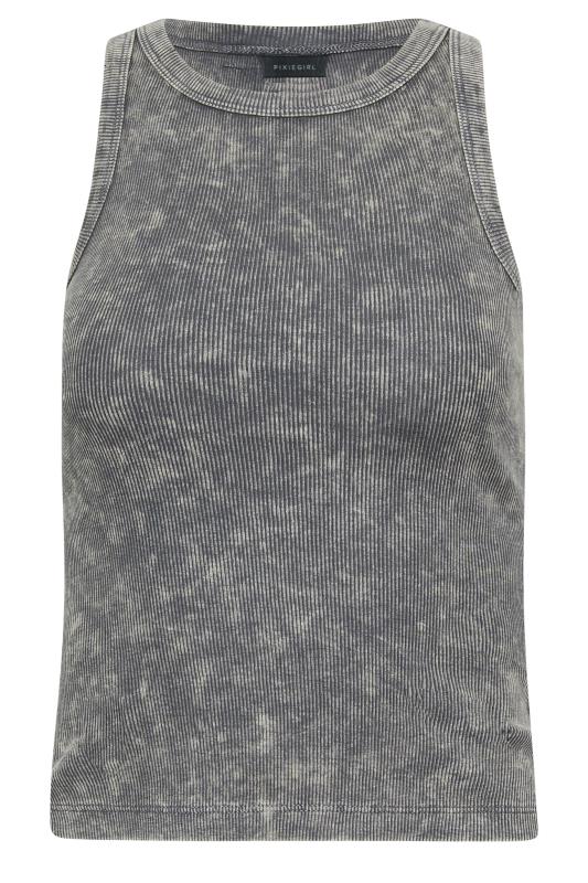 PixieGirl Petite Womens Grey Acid Wash Racer Neck Vest Top | PixieGirl 6