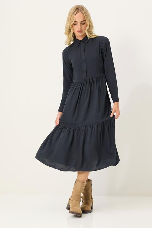 Petite  PixieGirl Petite Black Acid Wash Tiered Smock Dress