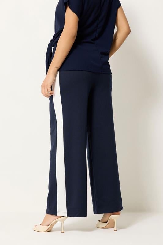 M&Co Petite Navy Blue Side Stripe Wide Leg Trousers | M&Co 2