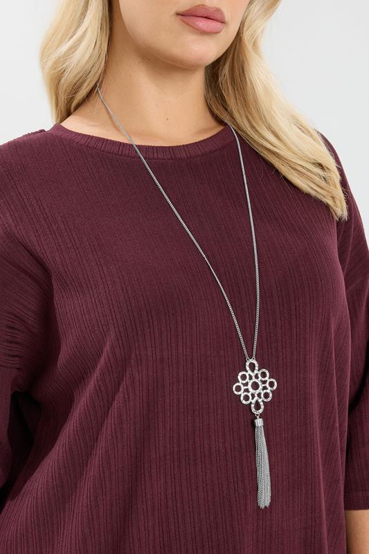Silver Tone Long Pendant Tassel Necklace
