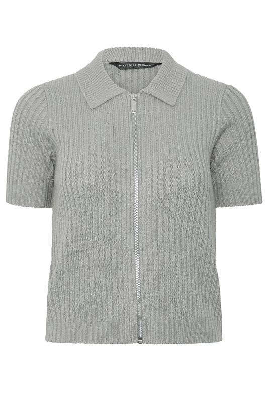 PixieGirl Petite Women's Grey Short Sleeve Knitted Zip Cardigan | PixieGirl 5