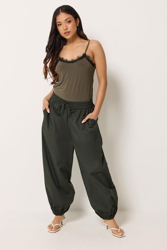  PixieGirl Petite Olive Green Cotton Cuffed Balloon Trousers