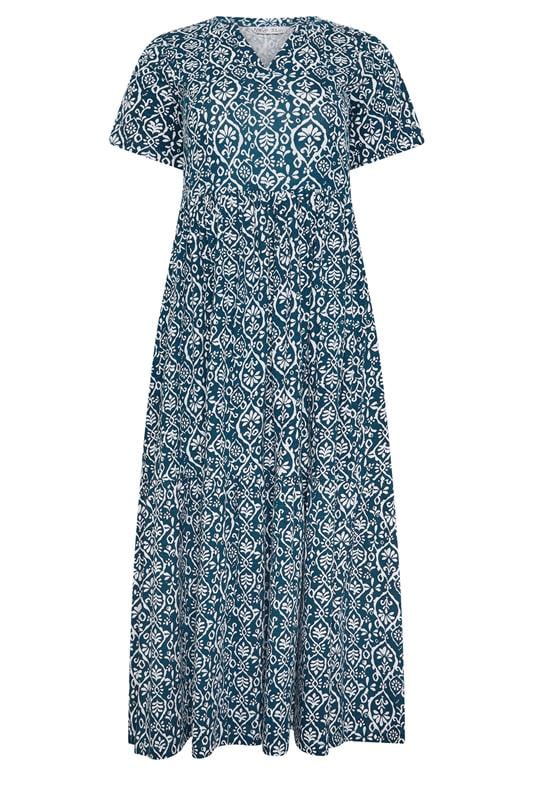 M&Co Petite Teal Blue Tile Print Cotton Midi Dress | M&Co 5