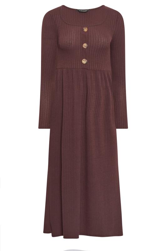 PixieGirl Brown Ribbed Button Midaxi Dress | PixieGirl 5