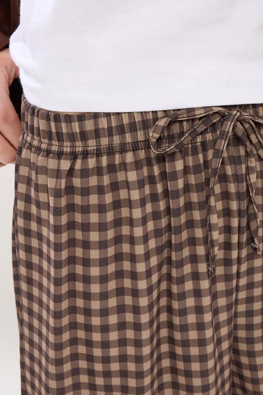 PixieGirl Petite Women's Chocolate Brown Gingham Wide Leg Trousers | PixieGirl 4