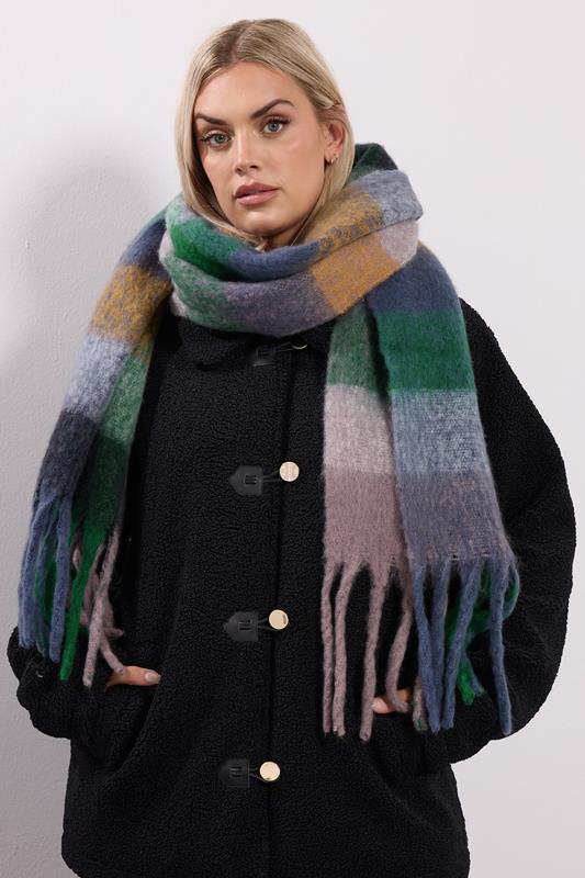 Plus Size  Yours Teal Green Checked Soft Touch Scarf