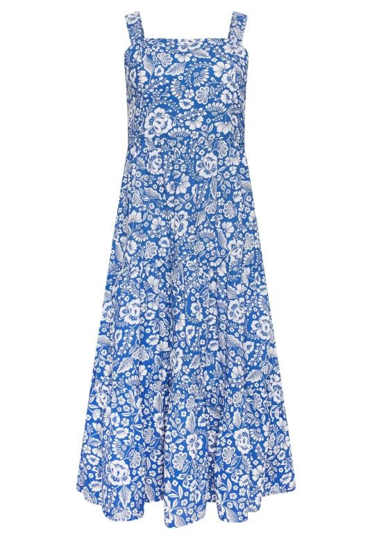 PixieGirl Petite Women's Blue Floral Print Tiered Midi Dress | PixieGirl 5