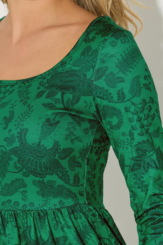 PixieGirl Petite Women's Green Paisley Print Midi Tea Dress | PixieGirl 4