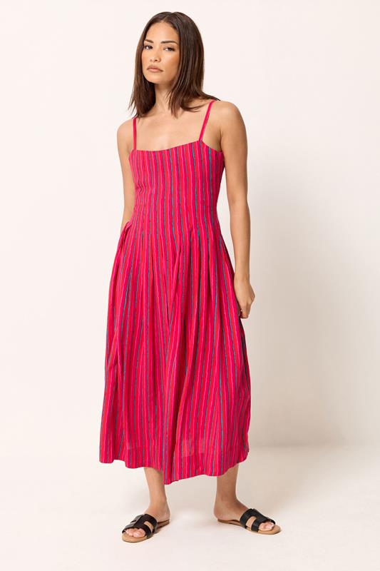 PixieGirl Petite Pink Stripe Midi Dress | PixieGirl 1