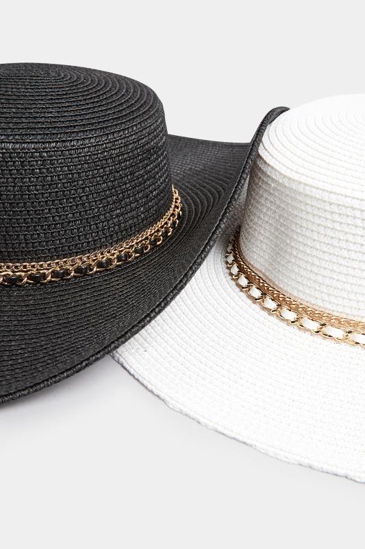 Black Chain Straw Wide Brim Boater Hat | Yours Clothing 4