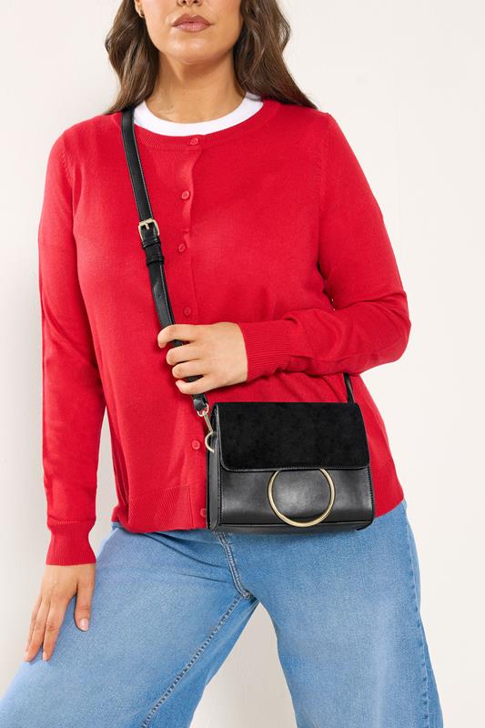  Yours Black Ring Detail Cross Body Bag