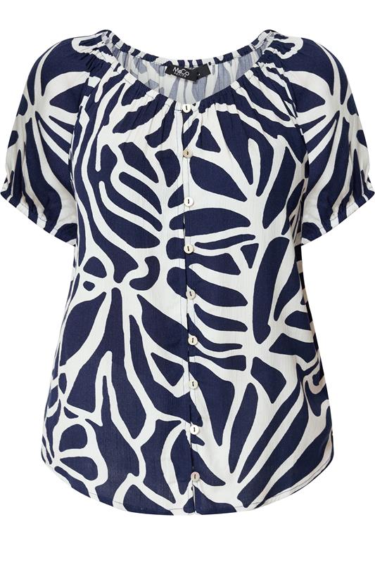 M&Co Petite Navy Blue Abstract Print Blouse | M&Co 5
