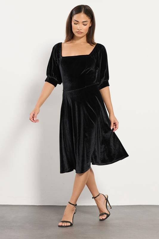 PixieGirl Petite Women's Black Square Neck Velvet Dress | PixieGirl 2