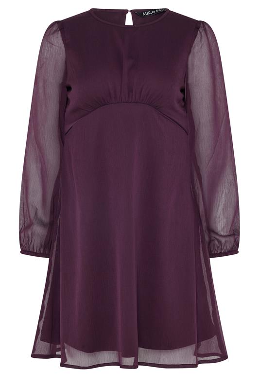  M&Co Petite Berry Purple Long Sleeve Chiffon Dress