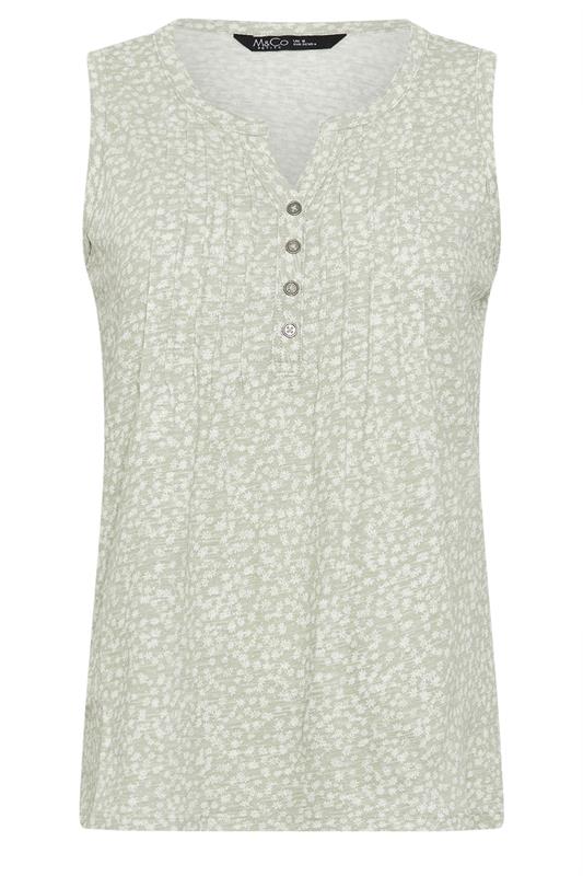 M&Co Petite Sage Green Ditsy Floral Print Sleeveless Cotton Henley Top | M&Co 5