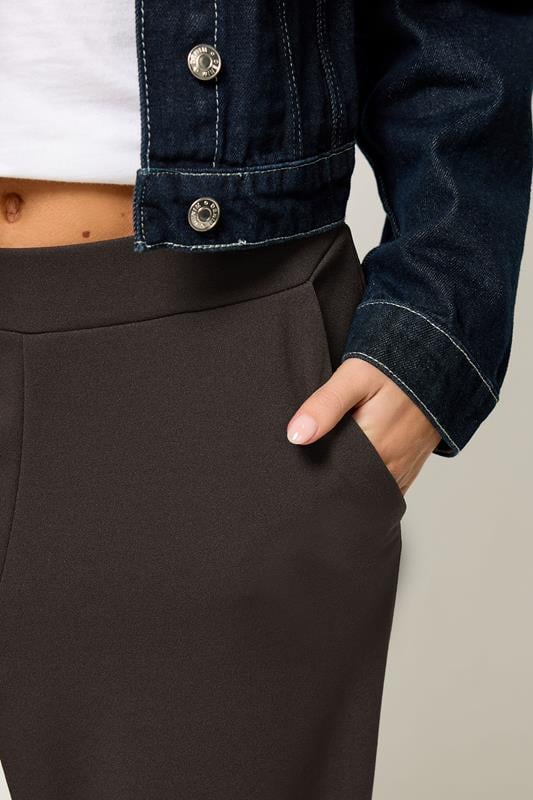 PixieGirl Petite Women's Chocolate Brown Scuba Wide Leg Trousers  4