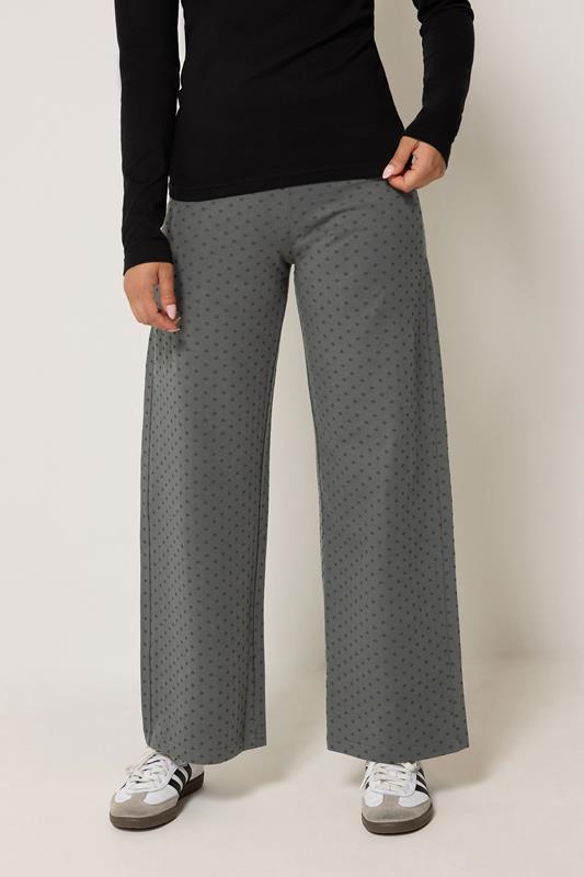 PixieGirl Petite Women's Grey Polka Dot Wide Leg Yoga Pants | PixieGirl 1