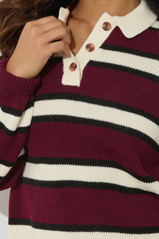 PixieGirl Petite Women's Burgundy Red Stripe Rugby Jumper | PixieGirl 5