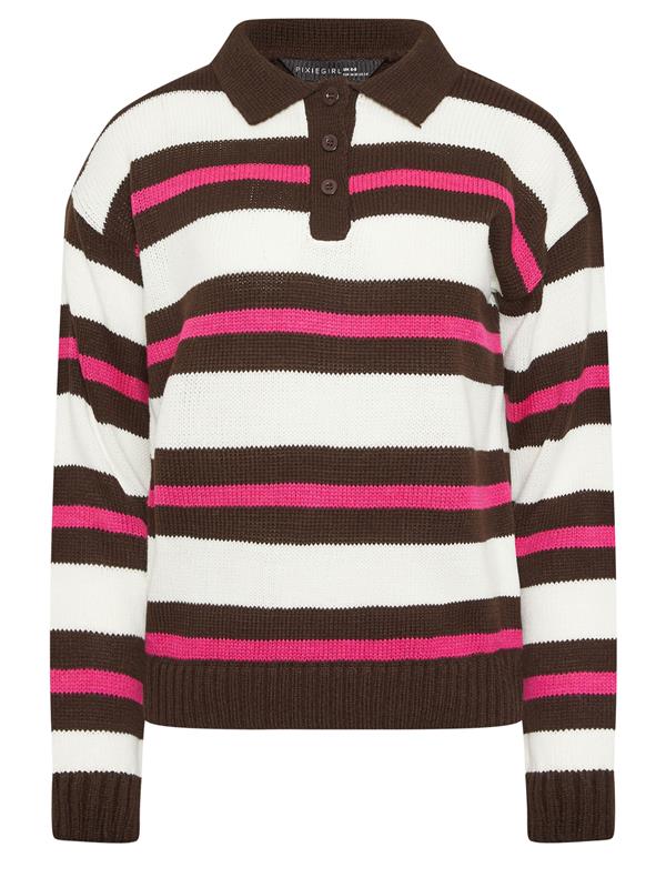 Petite  PixieGirl Petite Brown Stripe Knitted Rugby Jumper