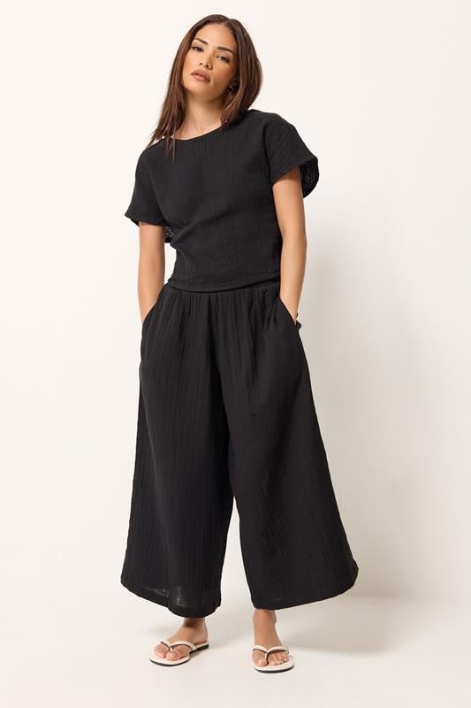  PixieGirl Petite Set Black Cotton Cheesecloth Top & Cropped Trousers