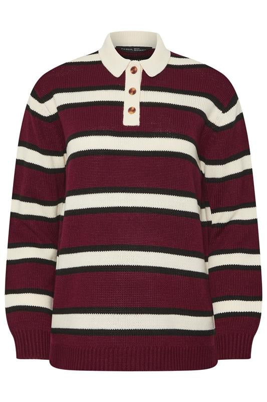 PixieGirl Petite Women's Burgundy Red Stripe Rugby Jumper | PixieGirl 6