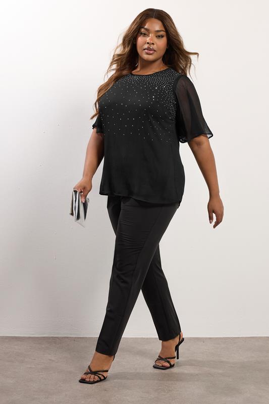 YOURS Plus Size Black Diamante Blouse | Yours Clothing 2
