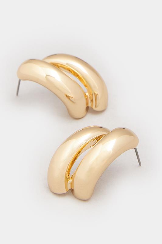 Gold Tone Double Curve Stud Earrings | Yours Clothing 3