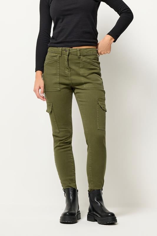Petite  PixieGirl Petite Khaki Green Pocket Detail Cargo Skinny Jeans