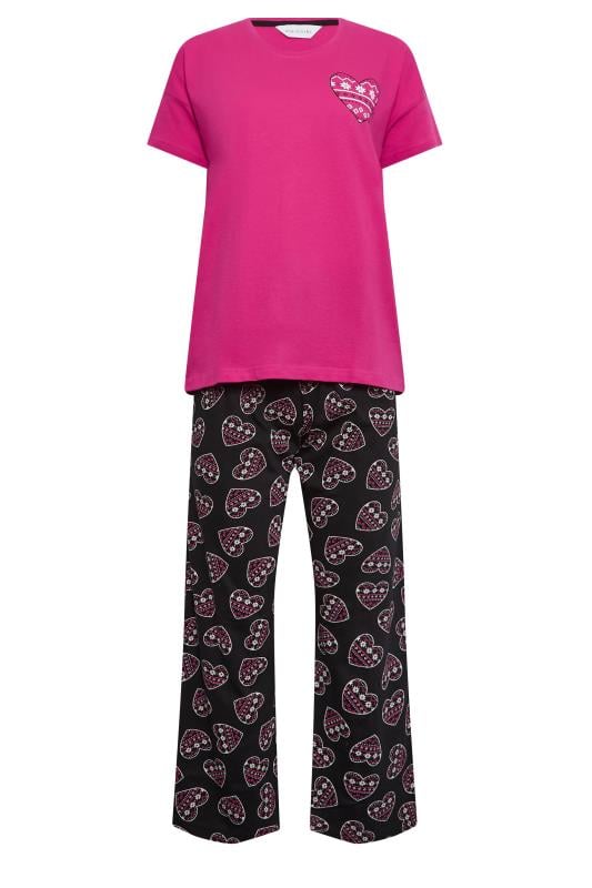 PixieGirl Petite Hot Pink & Black Fairisle Heart Print Pyjama Set | PixieGirl  6