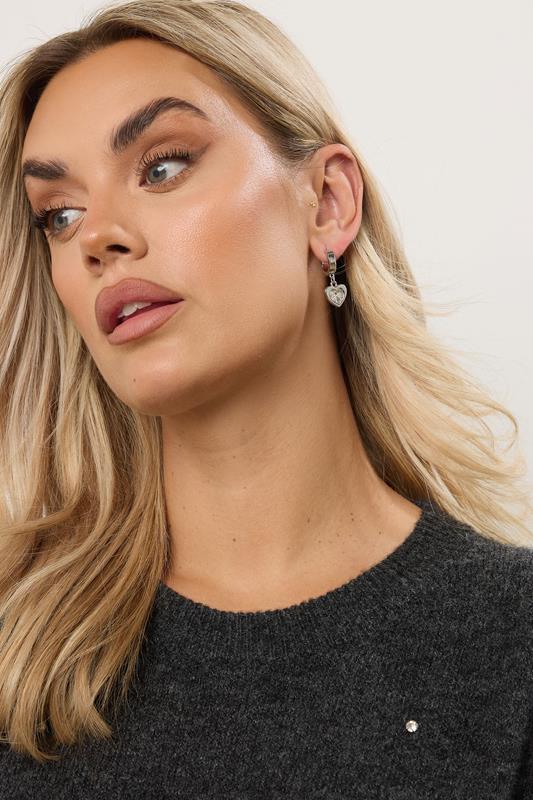 Plus Size  Yours Silver Tone Diamante Heart Hoop Earrings