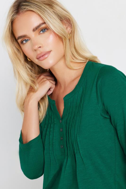 M&Co Petite Teal Green Cotton Henley T-Shirt | M&Co 1