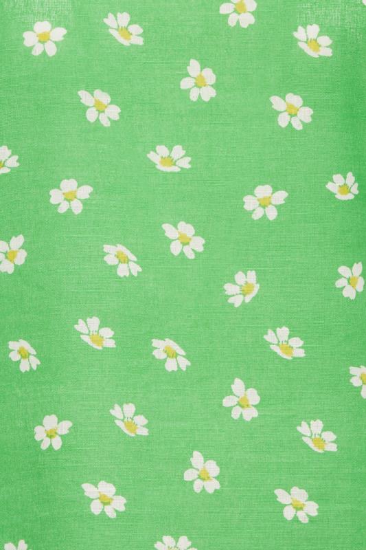PixieGirl Petite Womens Green Daisy Print Square Neck Linen Top | PixieGirl 6