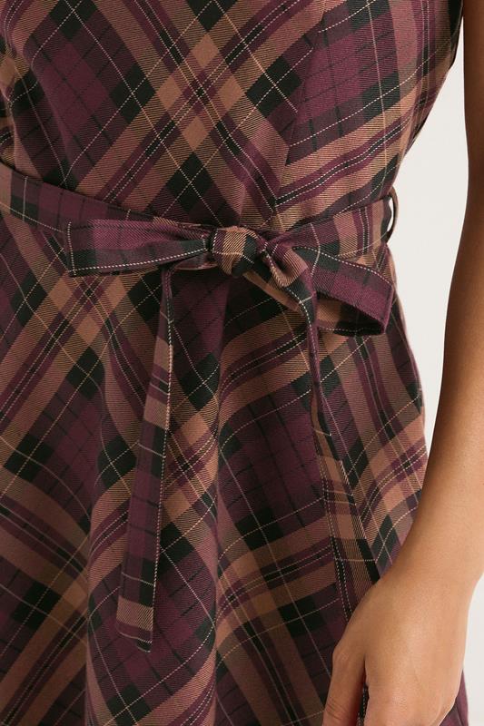 PixieGirl Petite Women's Burgundy Red Check Pinafore Midi Dress | PixieGirl 4