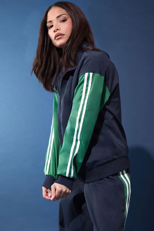PixieGirl Petite Women's Navy Blue & Forest Green Side Stripe Jacket | PixieGirl 1