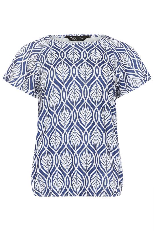 M&Co Petite Navy Blue Leaf Print Scoop Neck Top | M&Co 5