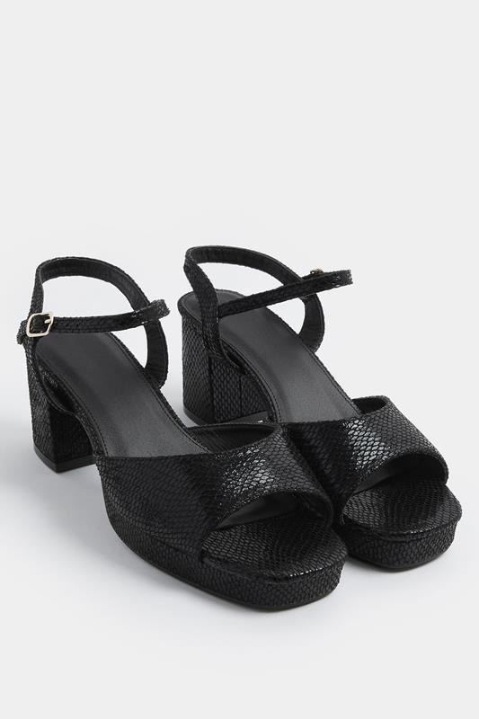  Yours Black Snake Effect Square Toe Platform Heels In Wide E Fit