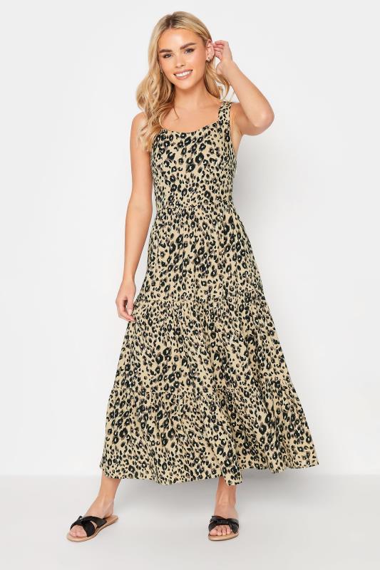 PixieGirl Brown Leopard Print Tiered Midaxi Dress | PixieGirl 1