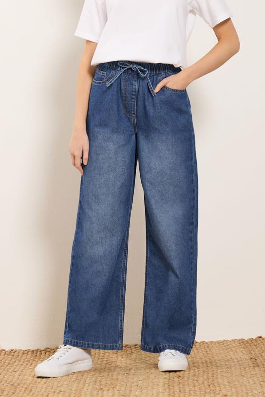 M&Co Blue Midwash Tie Waist Wide Leg Jeans