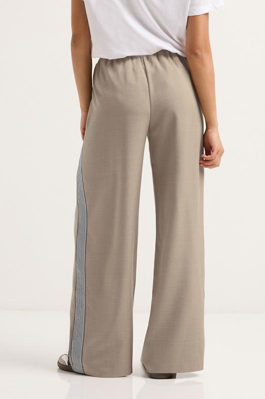 PixieGirl Petite Women's Beige Brown Side Stripe Wide Leg Trouser | PixieGirl 3