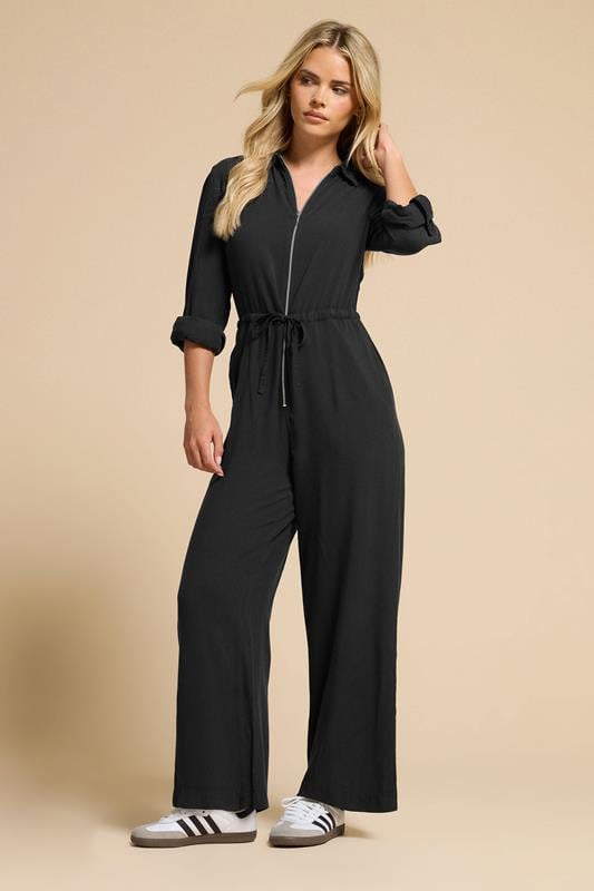 Petite  PixieGirl Petite Black Acid Wash Wide Leg Jumpsuit