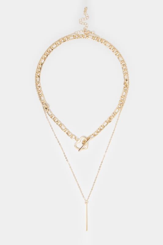 Gold Tone Double Layer Heart Chain Necklace | Yours Clothing 2