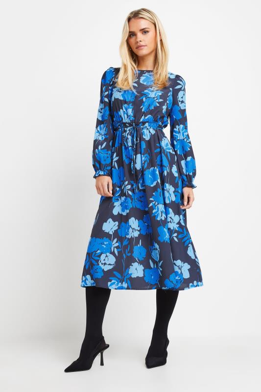  M&Co Petite Blue Floral Tie Waist Midi Smock Dress