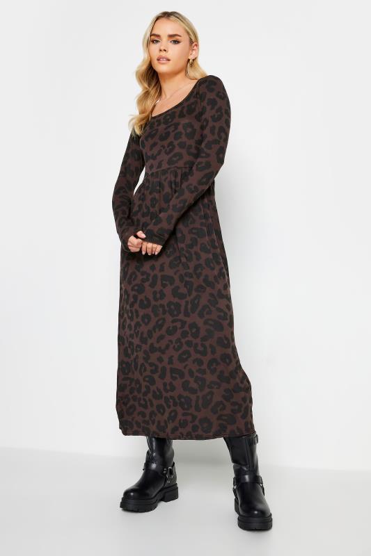 Petite  PixieGirl Brown Animal Print Long Sleeve Midi Dress