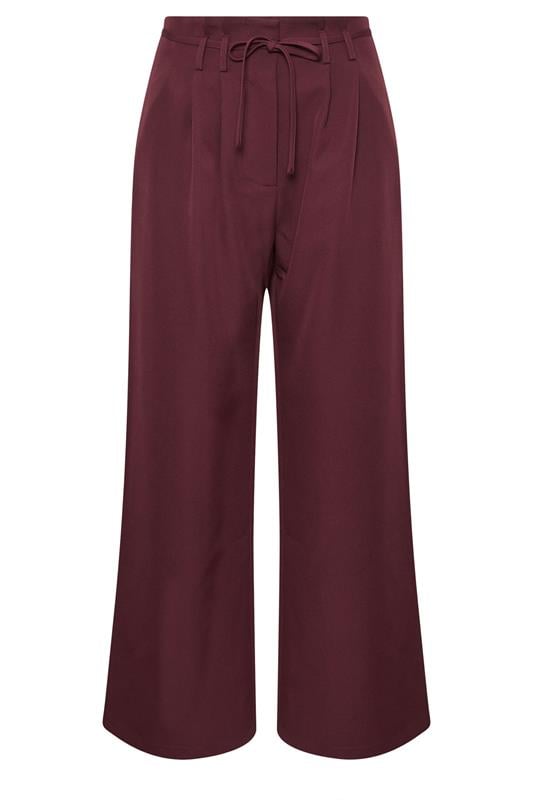 PixieGirl Petite Womens Burgundy Red Tie Wide Leg Trousers | PixieGirl 5