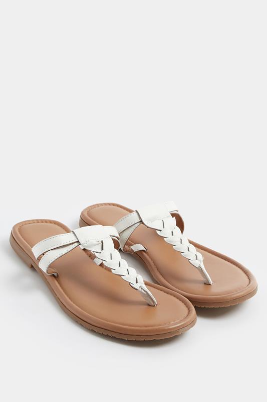  Yours White Faux Leather Plaited Sandals In Wide E Fit
