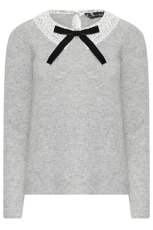 PixieGirl Petite Women's Grey Lace Collar Bow Jumper | PixieGirl 5