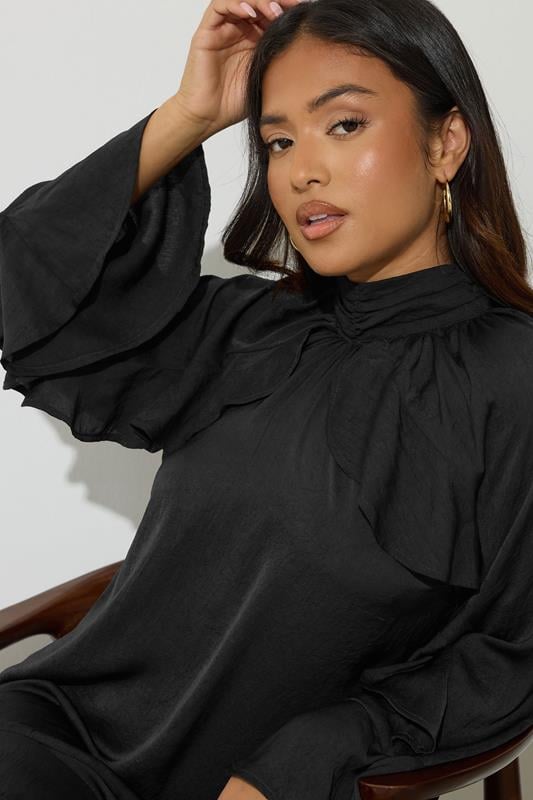 PixieGirl Petite Women's Black Hammered Satin Frill Smock Dress | PixieGirl 5