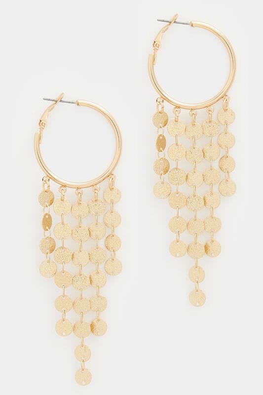 Gold Tone Disc Drop Earrings