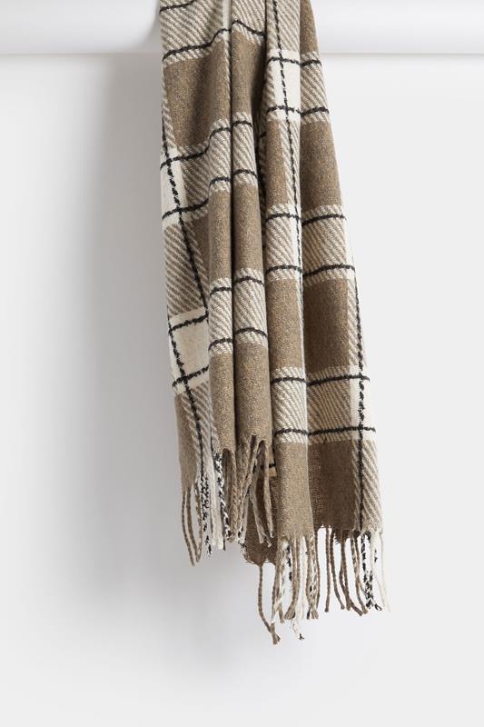 Natural Brown Checked Scarf | Yours Clothing 3