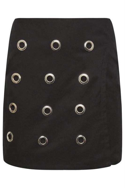 PixieGirl Petite Womens Black Eyelet Detail Wrap Mini Skirt | PixieGirl 5